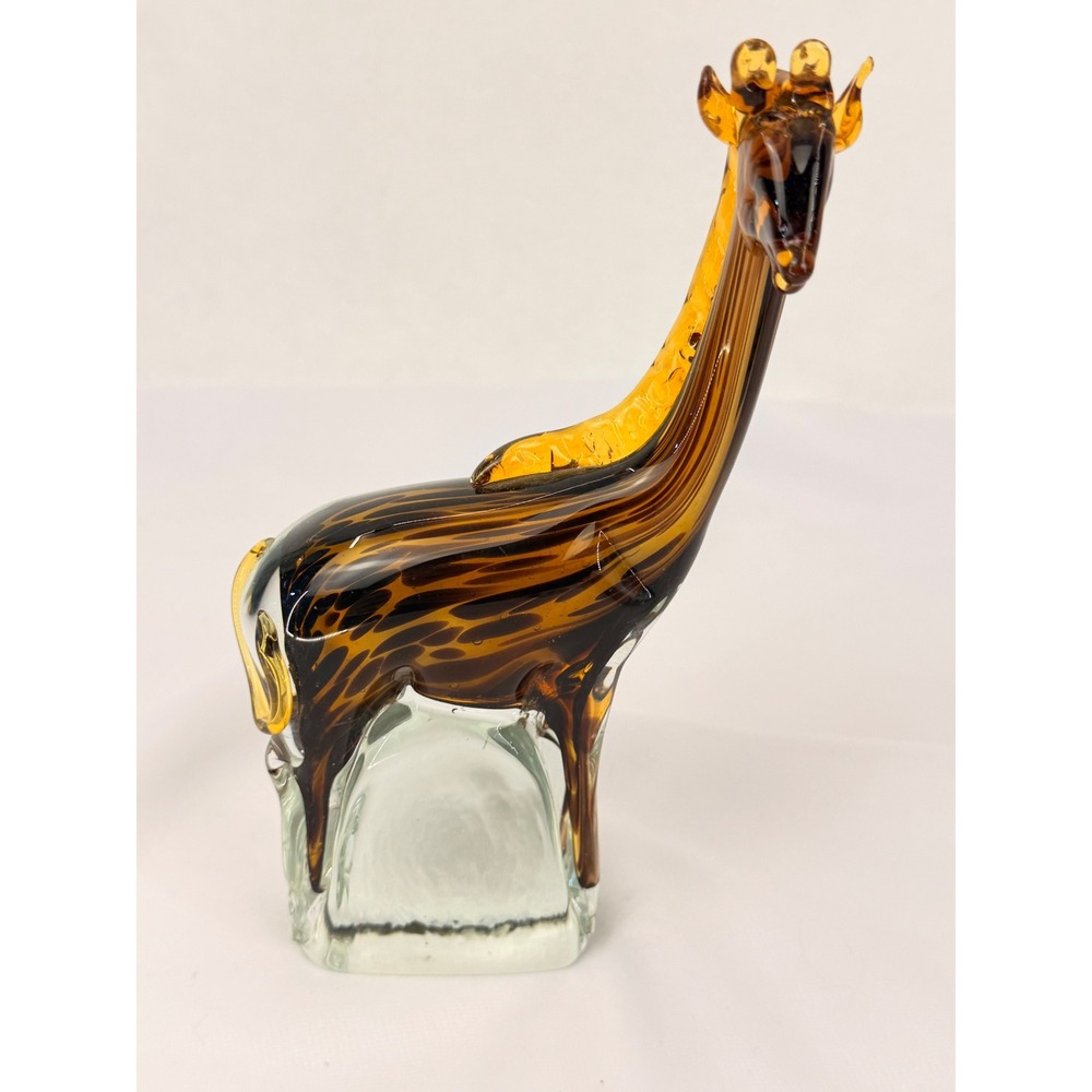 Vintage Hand Blown Art Glass Giraffe Figurine Amber Brown Tortoise Pattern 8"